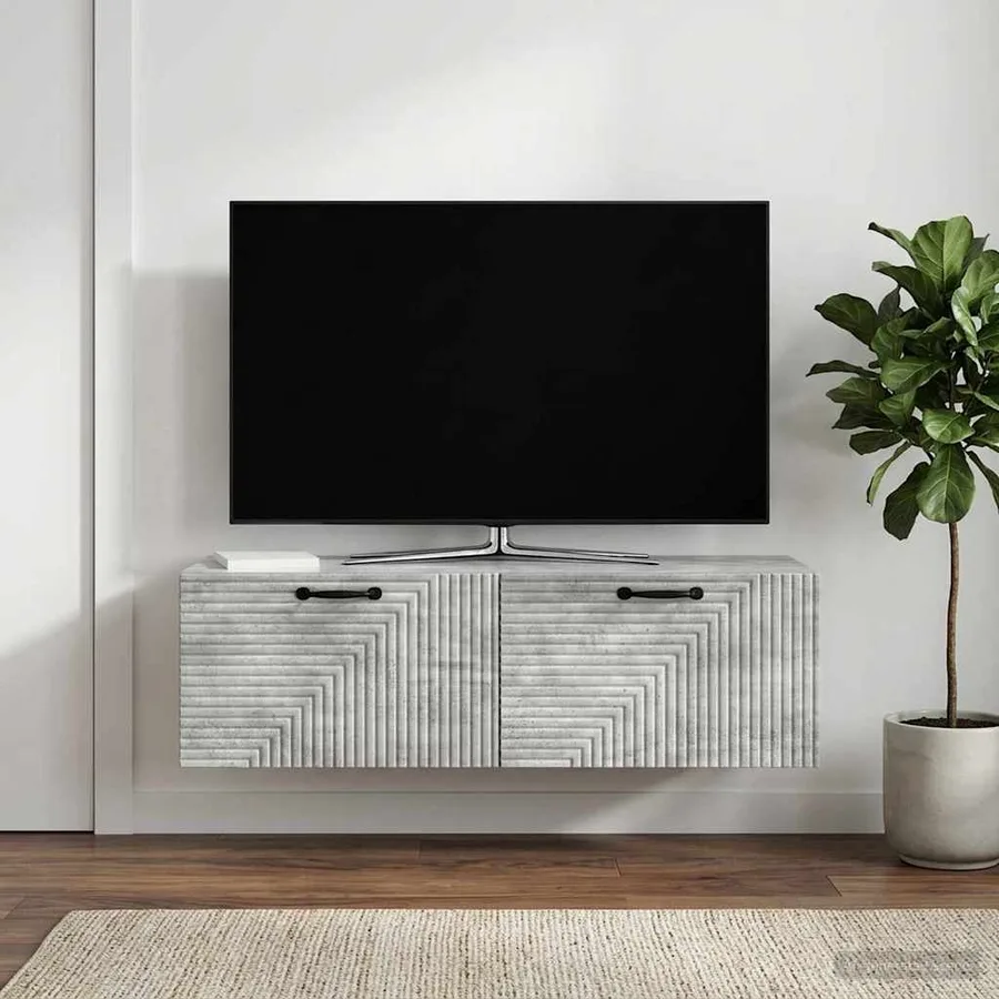 Meuble TV mural Gris béton 98 x 41 x 30 cm Bois d'ingénierie - 4
