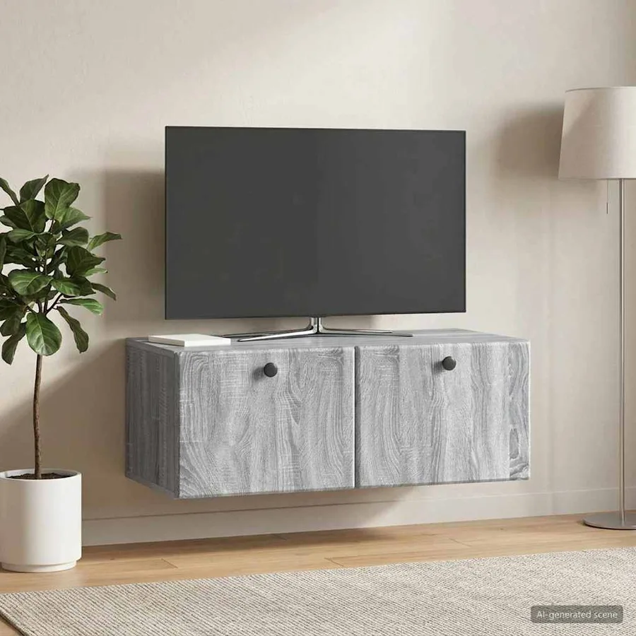 Meuble TV mural 78,5 x 41 x 30 cm Sonoma gris Bois d'ingénierie - 4