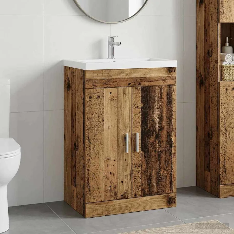 Meuble sous lavabo de salle de bain Bois ancien