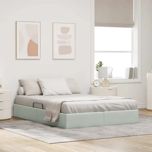 Cadre de lit ottoman Gris clair 140 x 200 cm Velours