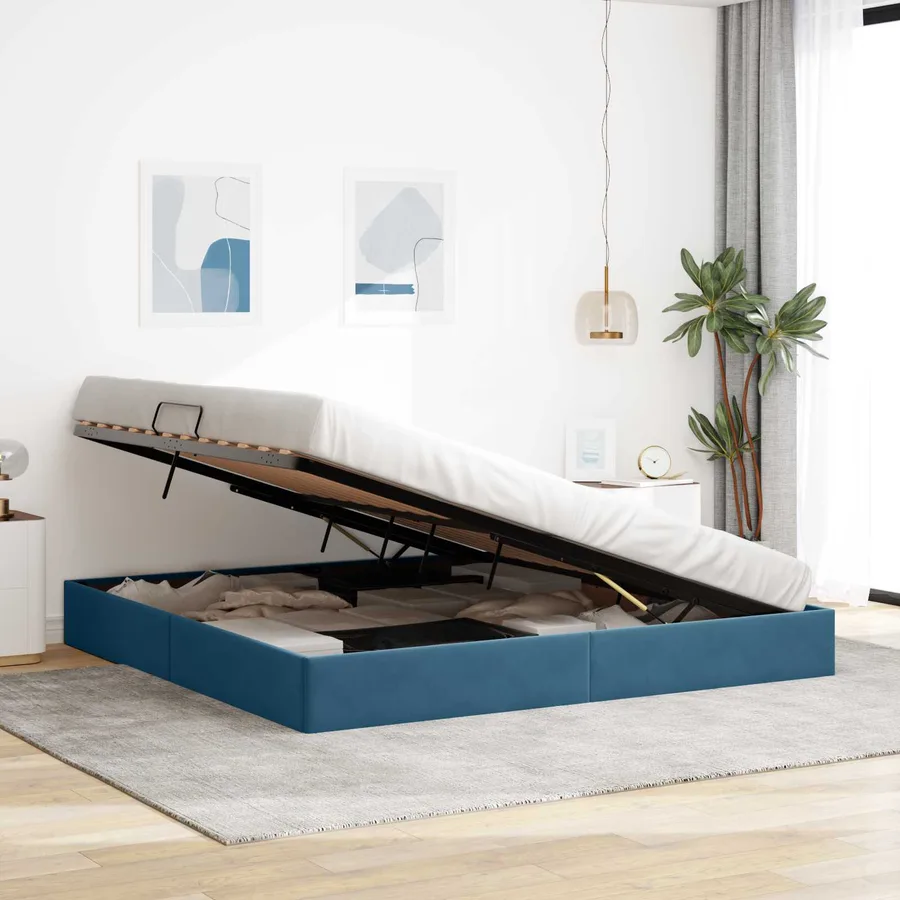Cadre de lit ottoman Bleu foncé 200 x 200 cm Velours - 4