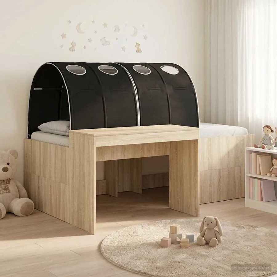 Lit haut pour enfants avec bureau 3 pc Chêne Sonoma et noir