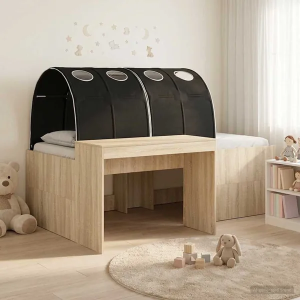 Lit haut pour enfants avec bureau 3 pc Chêne Sonoma et noir