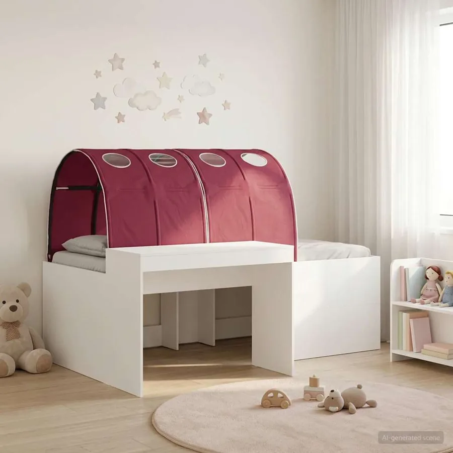 Lit haut pour enfants avec bureau 3 pc Blanc et rouge