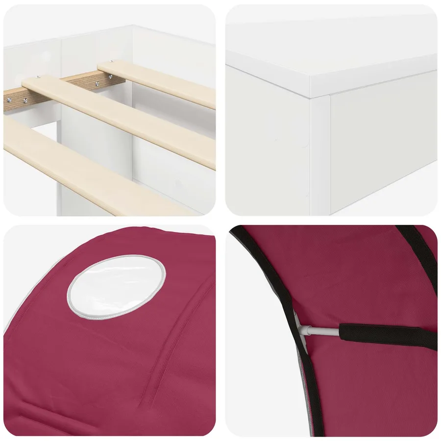 Lit haut pour enfants avec bureau 3 pc Blanc et rouge - 9