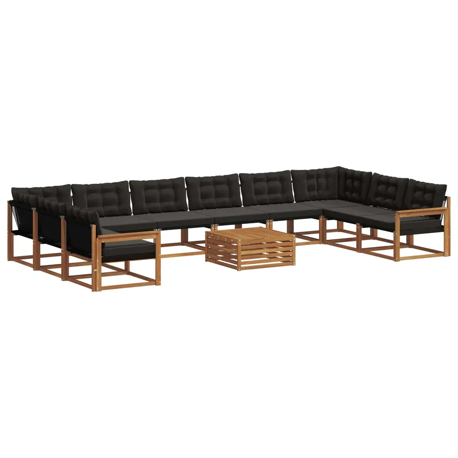 Ensemble de canapés d'extérieur 11 pcs Naturel et Noir - 2