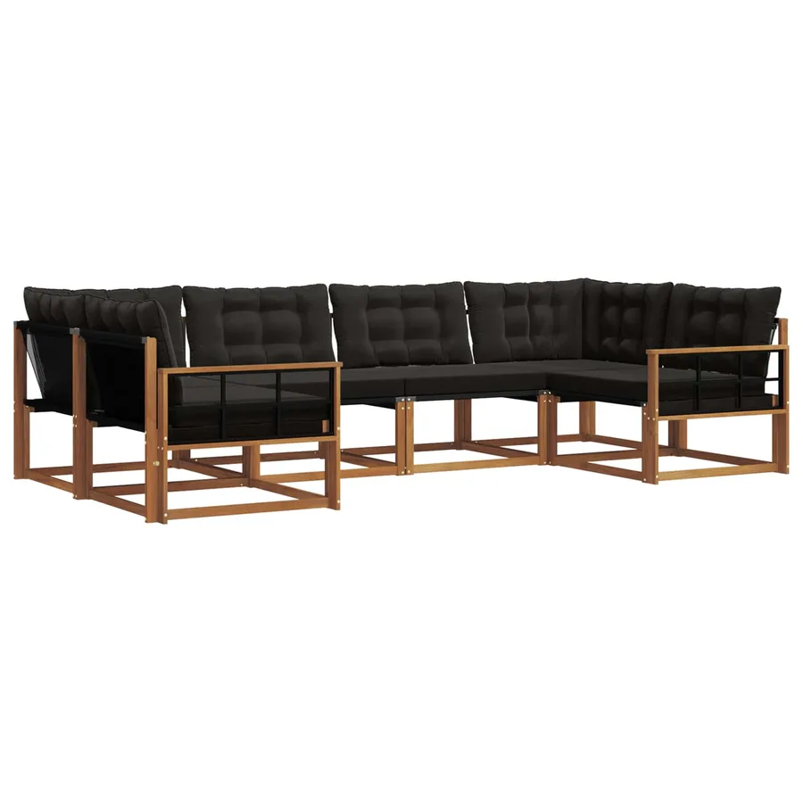 Ensemble de canapés d'extérieur 6 pcs Naturel et Noir - 2