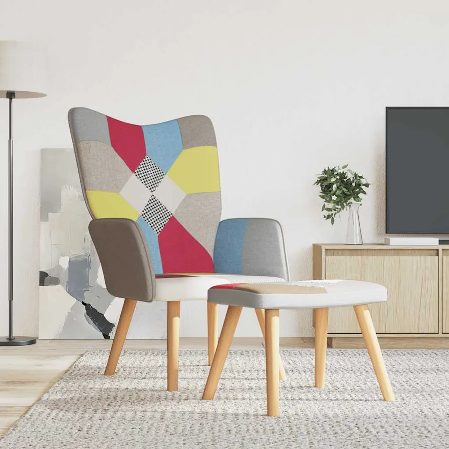 Chaise de relaxation avec repose-pied Patchwork Tissu