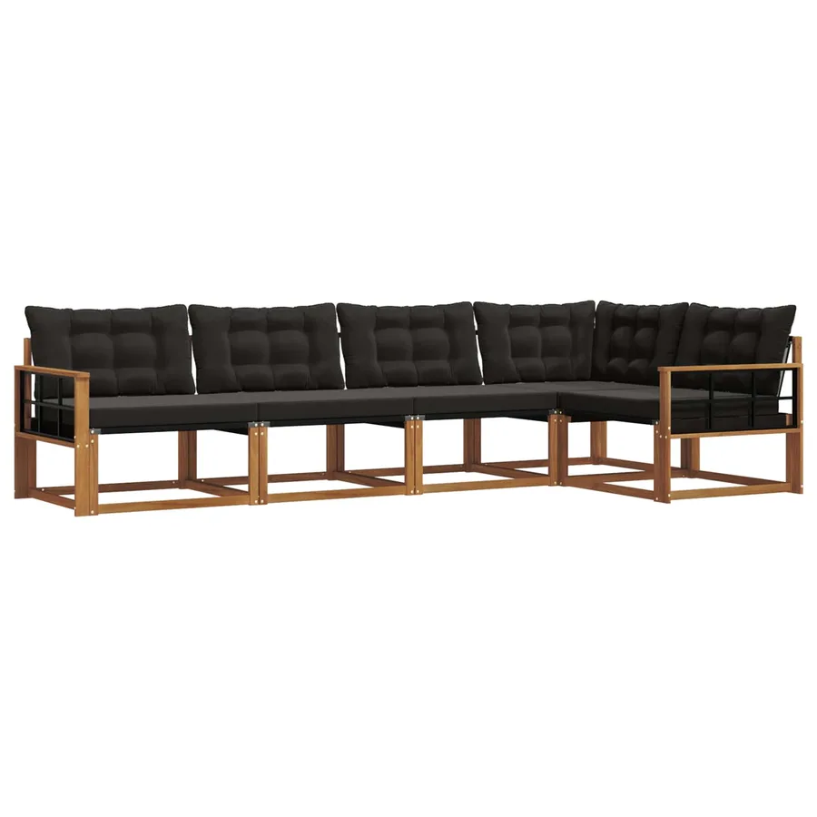 Ensemble de canapés d'extérieur 5 pcs Naturel et Noir - 2