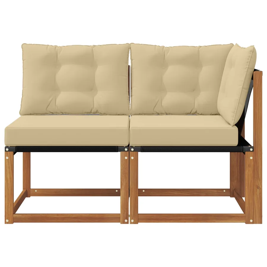 Canapé d’extérieur milieu et coin avec coussin 2 Pièce Naturel - 5