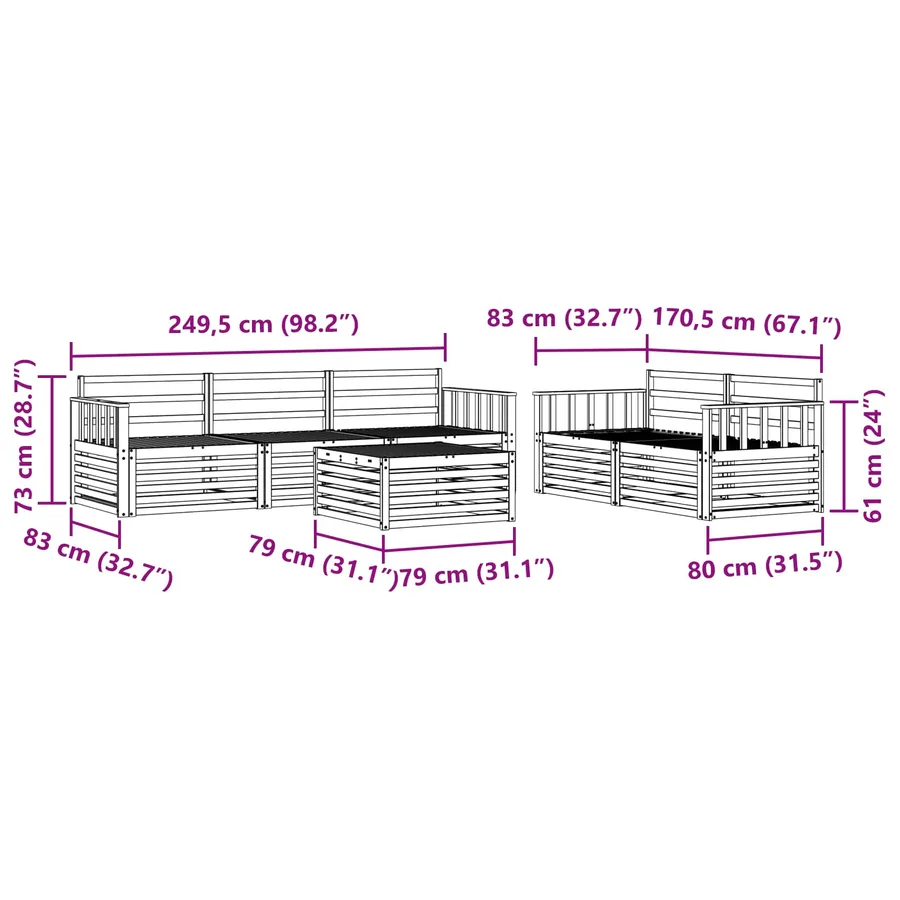 Ensemble de canapés d'extérieur 6 pcs Naturel - 9