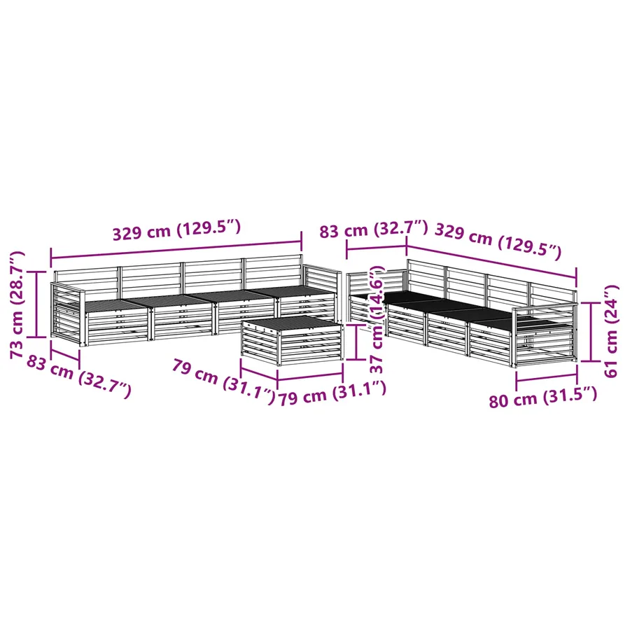 Ensemble de canapés d'extérieur 9 pcs Naturel - 10