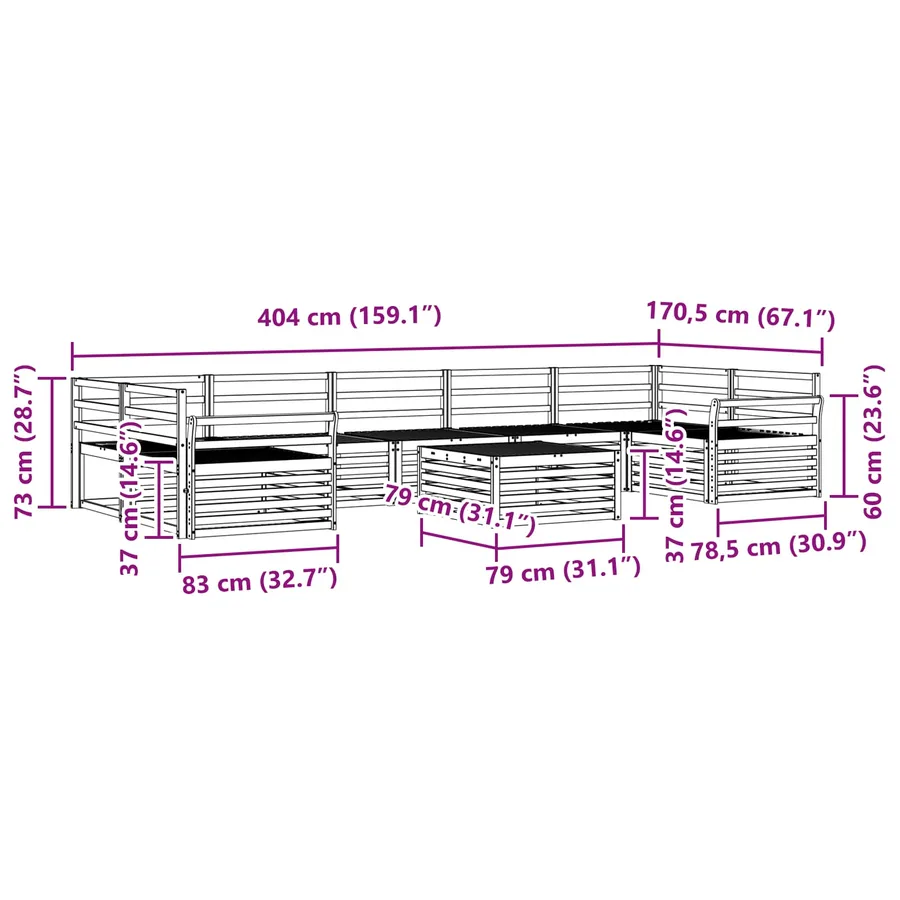 Ensemble de canapés d'extérieur 8 pcs Naturel - 8