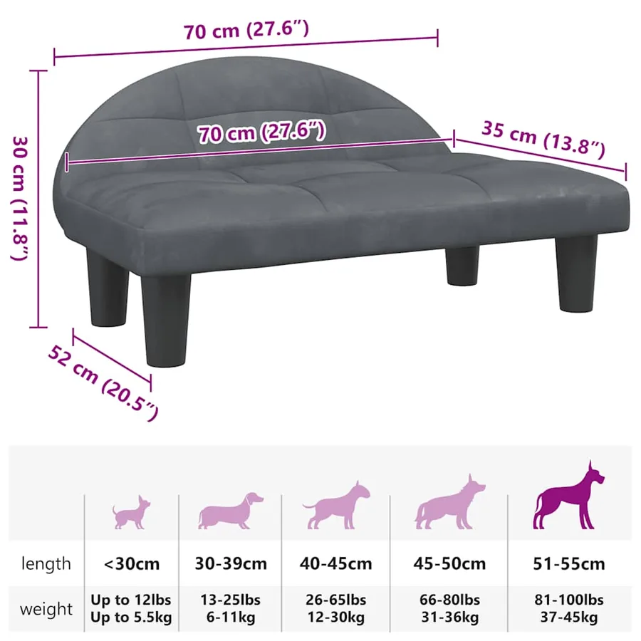Lit pour chien gris foncé 70x52x30 cm velours - 7
