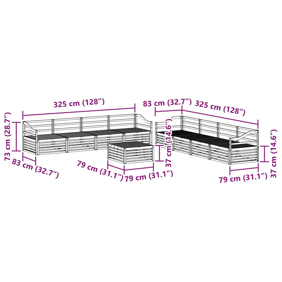 Ensemble de canapés d'extérieur 9 pcs Naturel - 10