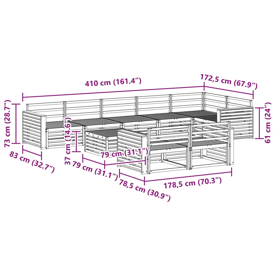 Ensemble de canapés d'extérieur 9 pcs Naturel - 11