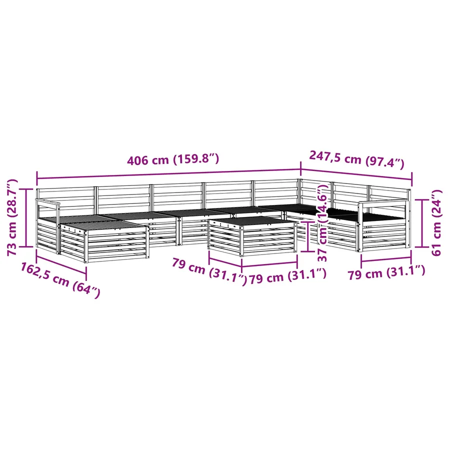 Ensemble de canapés d'extérieur 9 pcs Naturel - 11