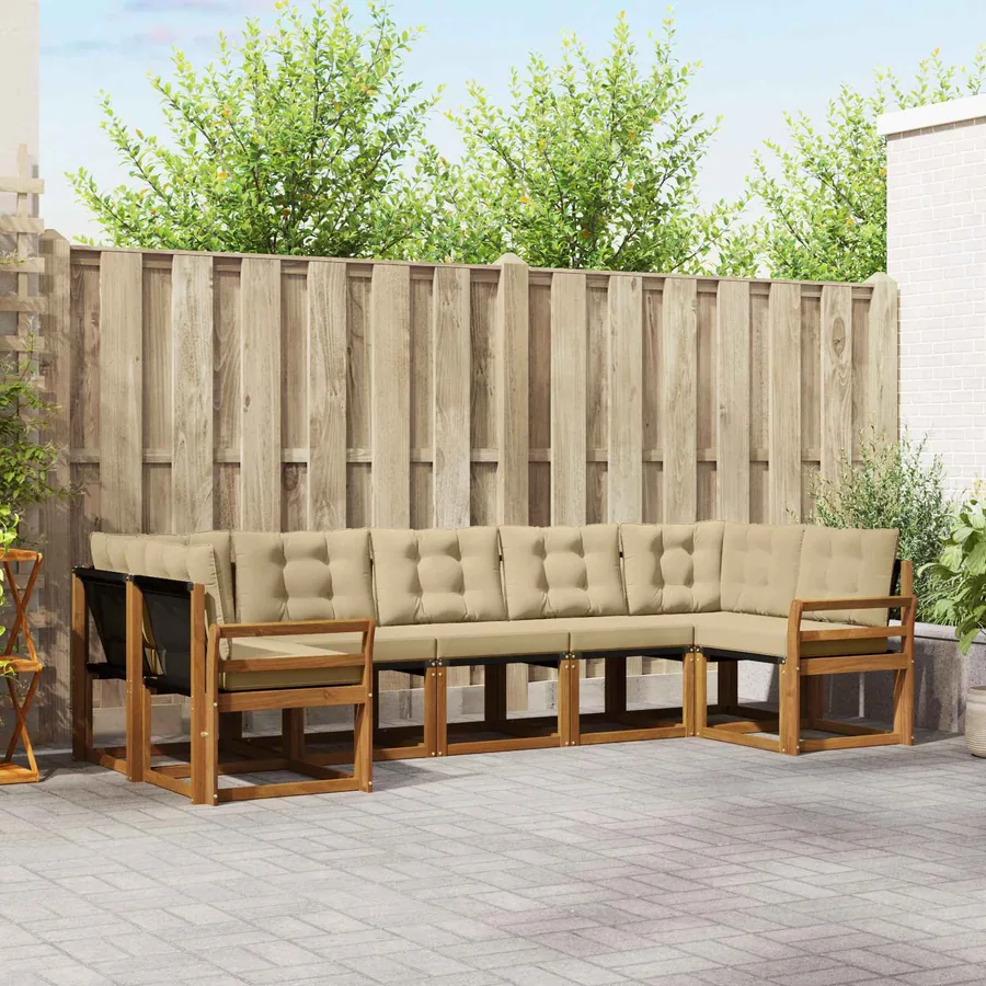 Ensemble de canapés d'extérieur 7 pcs Naturel et Beige