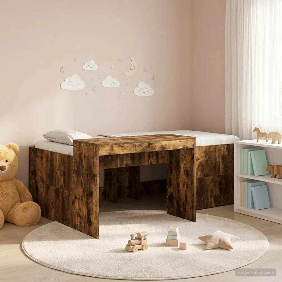 Lit haut pour enfants avec bureau Chêne fumé Bois d'ingénierie