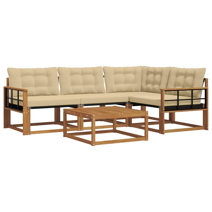 Ensemble de canapés d'extérieur 5 pcs Naturel et Beige - 2