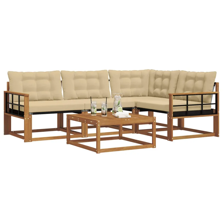 Ensemble de canapés d'extérieur 5 pcs Naturel et Beige - 3