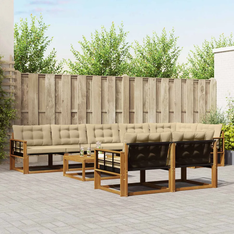 Ensemble de canapés d'extérieur 9 pcs Naturel et Beige