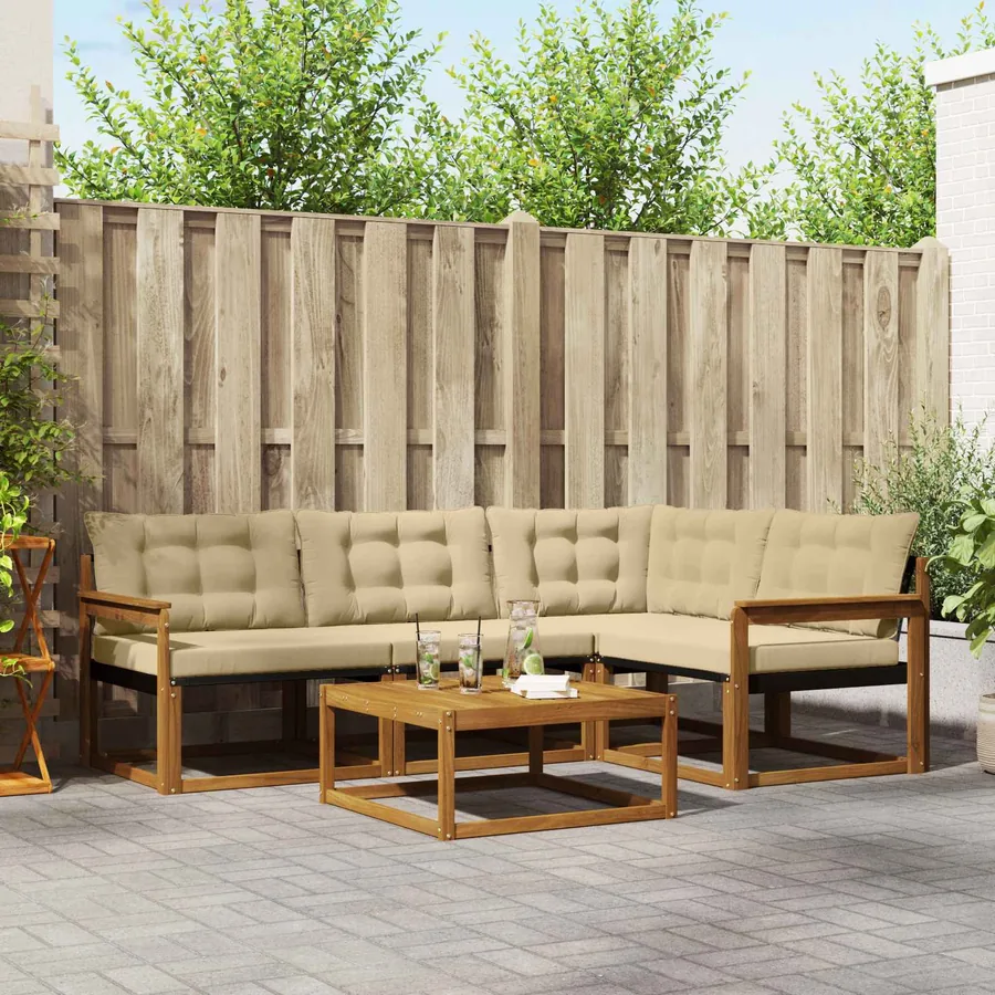 Ensemble de canapés d'extérieur 5 pcs Naturel et Beige