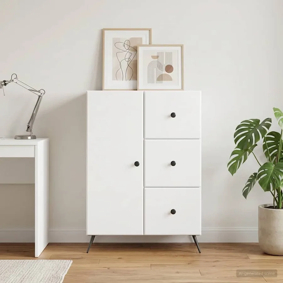 Buffet Blanc 66 x 34,5 x 90 cm Bois d'ingénierie - 4