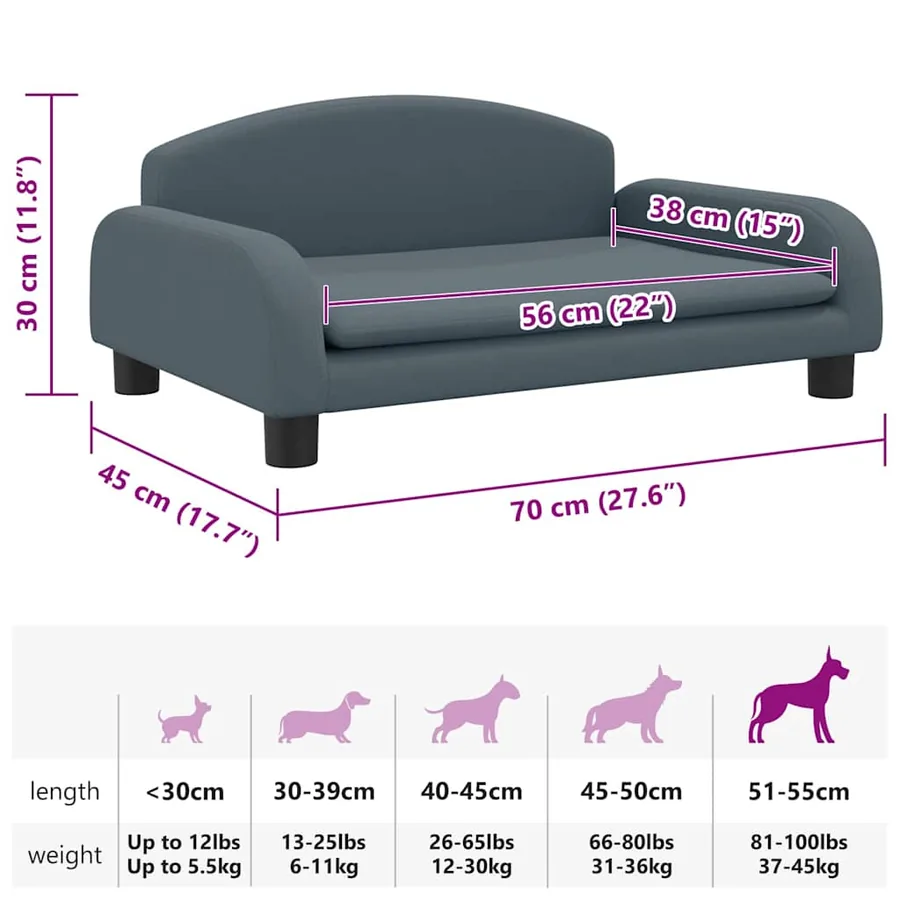 Lit pour chien gris foncé 70x45x30 cm tissu - 7