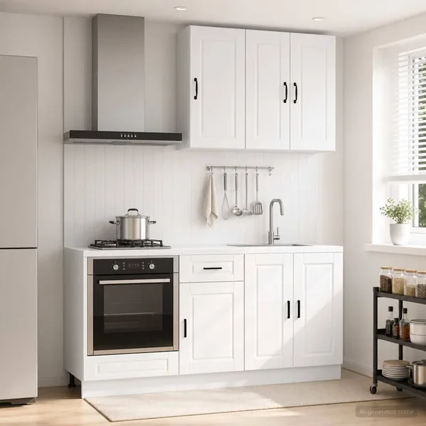 Unité de cuisine PORTO 5 pcs Blanc brillant Bois d'ingénierie