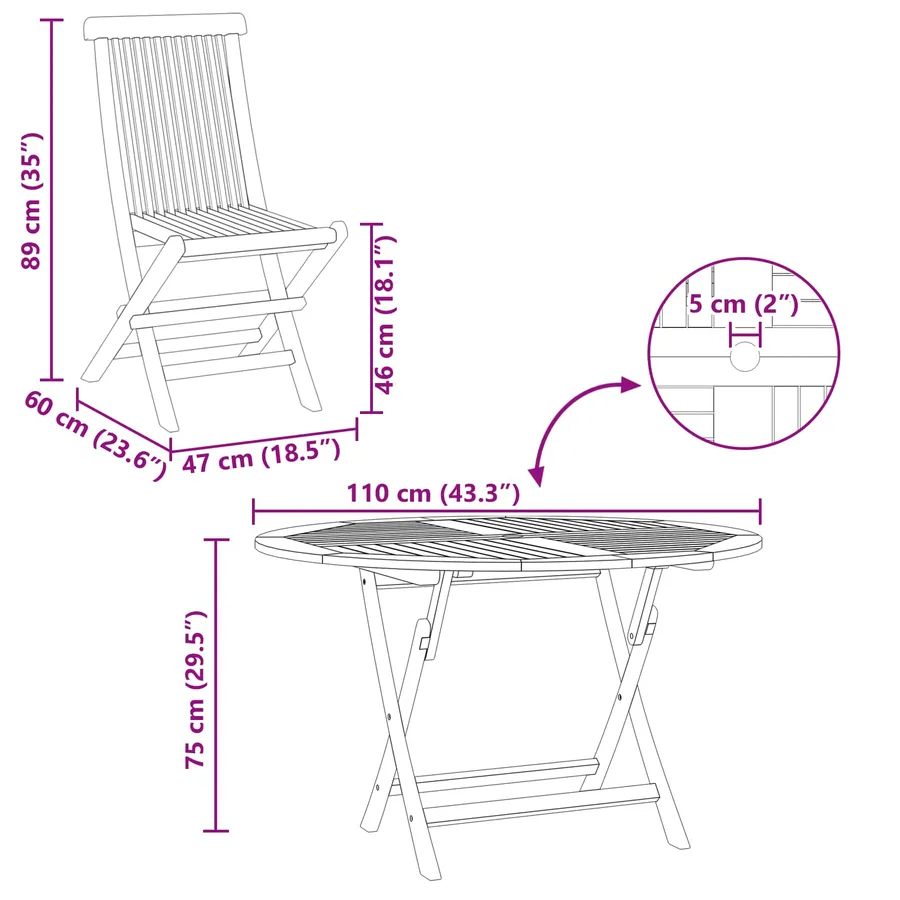 Ensemble bistro de jardin 3 pcs Naturel Bois de teck massif - 8