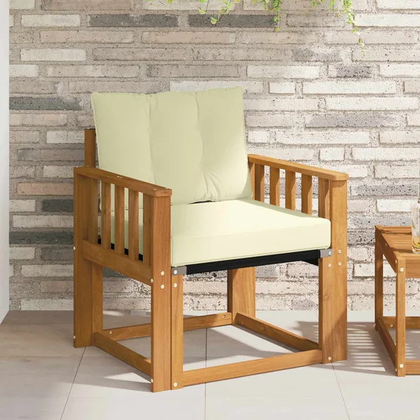 Canapé d’extérieur Bois d'Acacia Massif Naturel et Crème