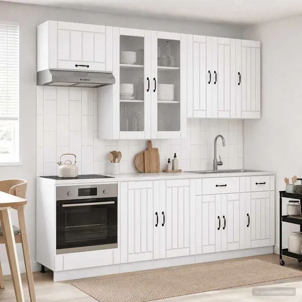 Unité de cuisine LUCCA 8 pcs Blanc Bois d'ingénierie