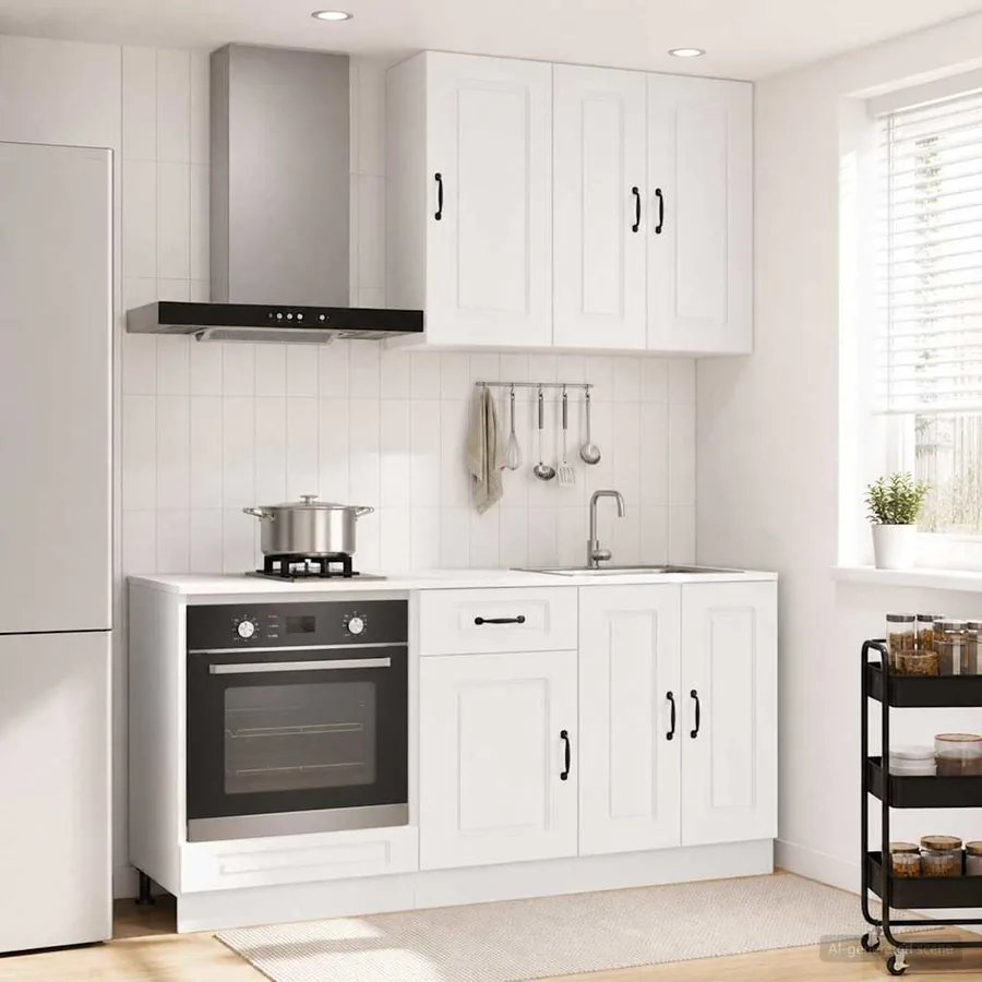 Unité de cuisine KALMAR 5 pcs Blanc brillant Bois d'ingénierie