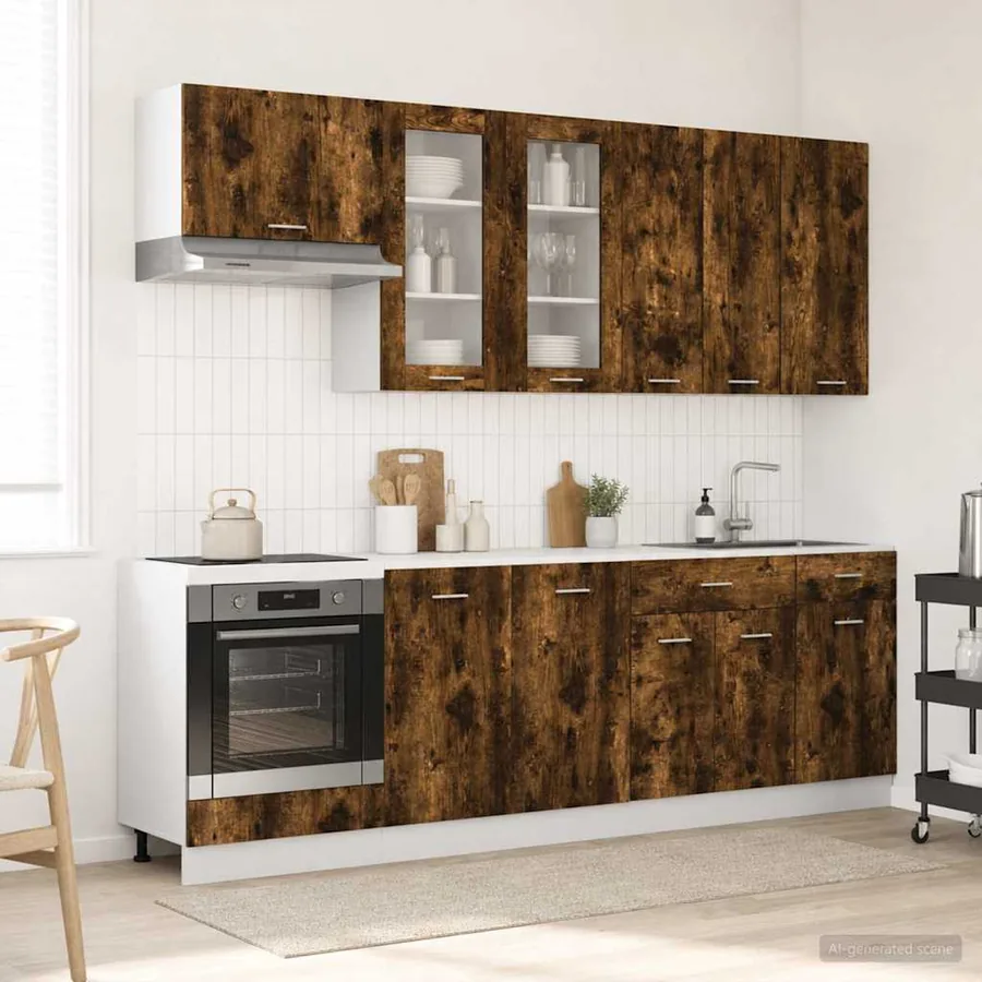 Unité de cuisine LYON 8 pcs Chêne fumé Bois d'ingénierie