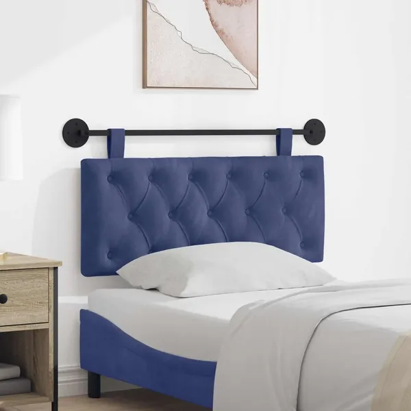 Tête de lit suspendue Avec lumière LED Bleu police Velours