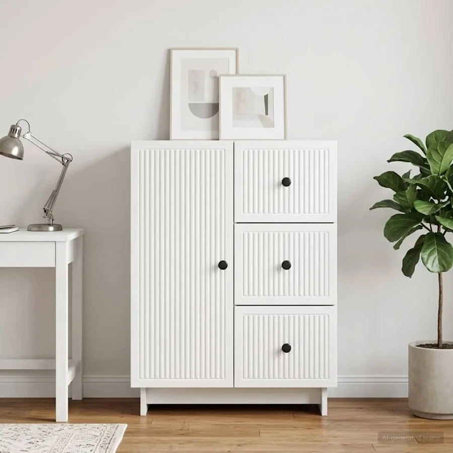Buffet Blanc brillant 66 x 34,5 x 90 cm Bois d'ingénierie