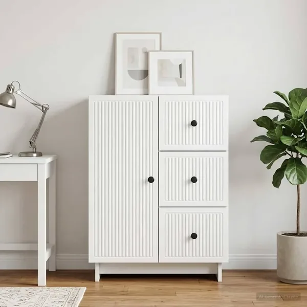 Buffet Blanc brillant 66 x 34,5 x 90 cm Bois d'ingénierie