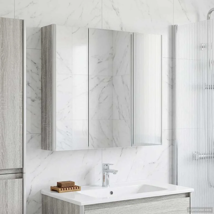 Armoire Miroir de Salle de Bain Gris Sonoma 73.5 x 15.5 x 70 cm