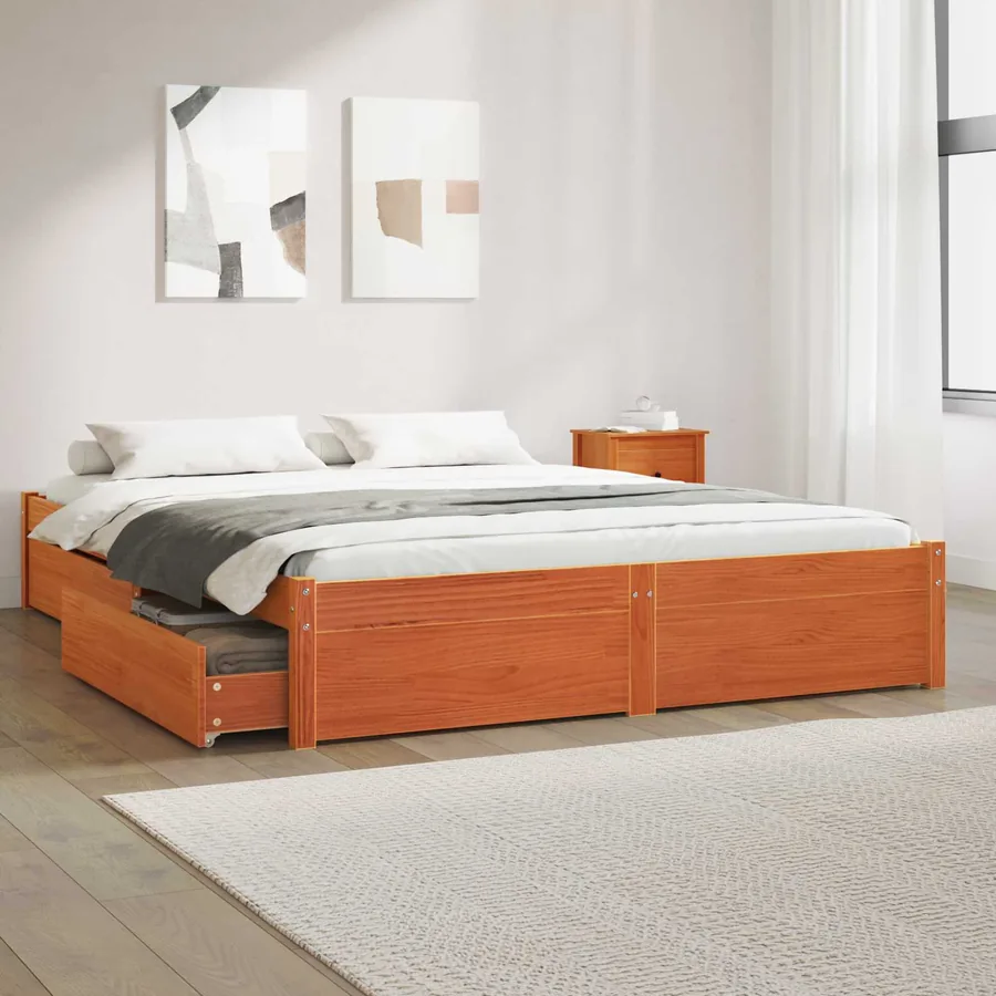 Cadre de lit Cire marron 150 x 200 cm Bois de Pin Massif