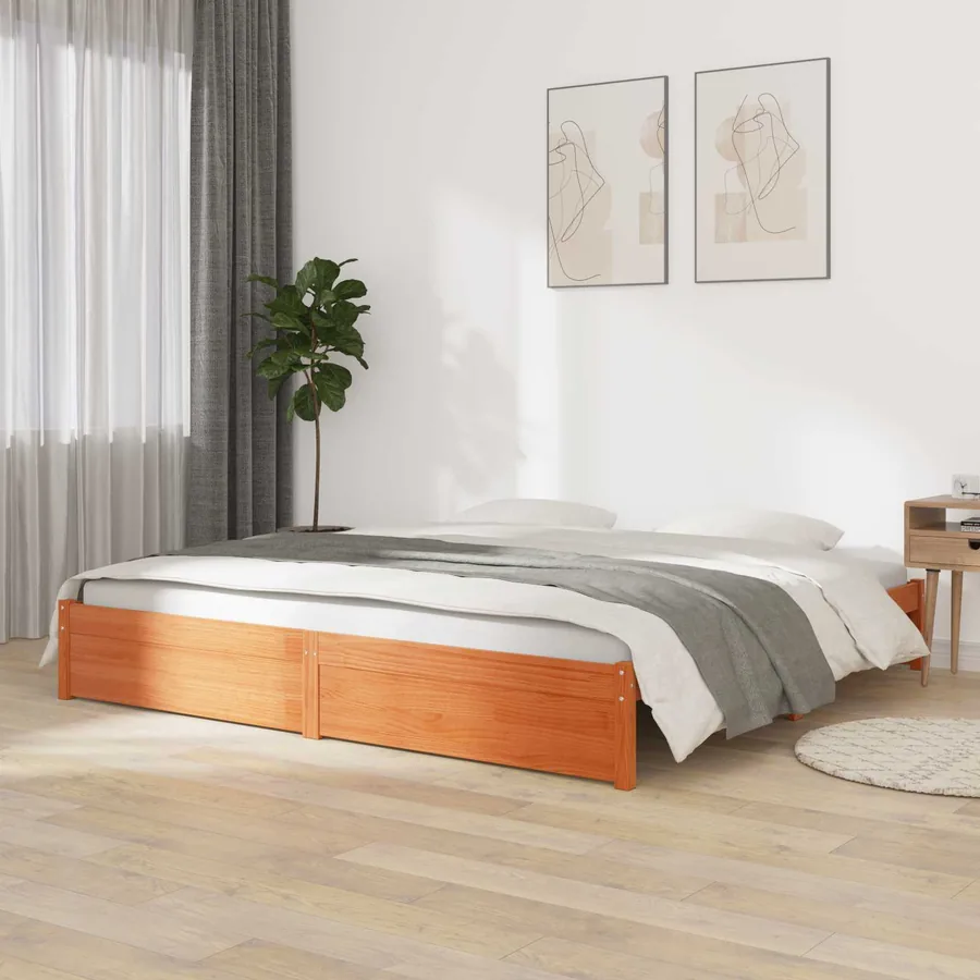 Cadre de lit Cire marron 200 x 200 cm Bois de Pin Massif