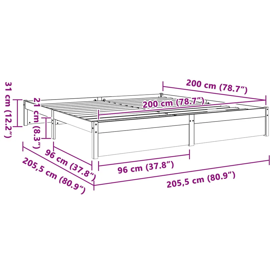 Cadre de lit Cire marron 200 x 200 cm Bois de Pin Massif - 9