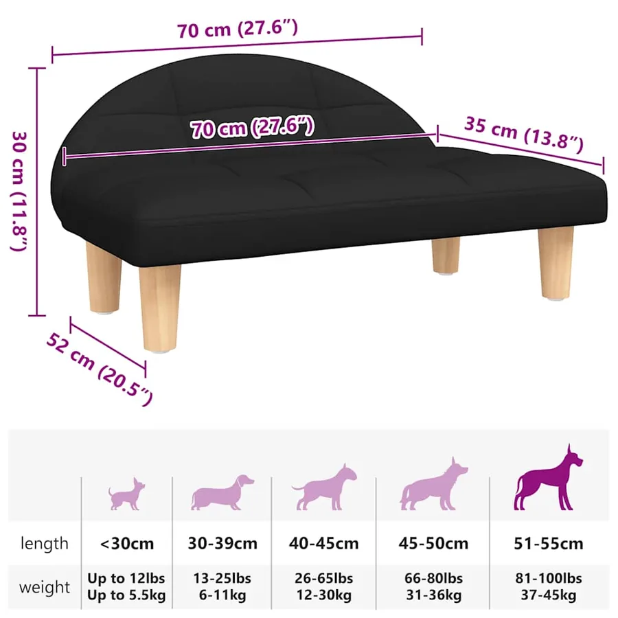 Lit pour chien noir 70x52x30 cm tissu - 7