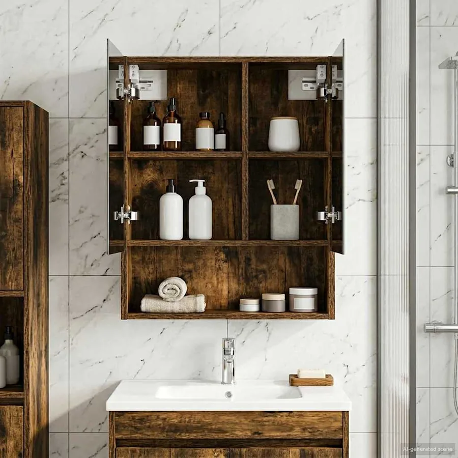 Armoire Miroir de Salle de Bain Chêne fumé 50 x 14,5 x 70 cm