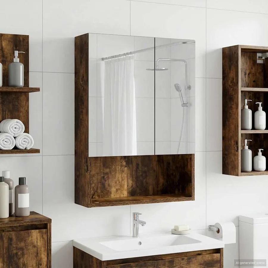 Armoire Miroir de Salle de Bain Chêne fumé 50 x 14,5 x 70 cm - 4