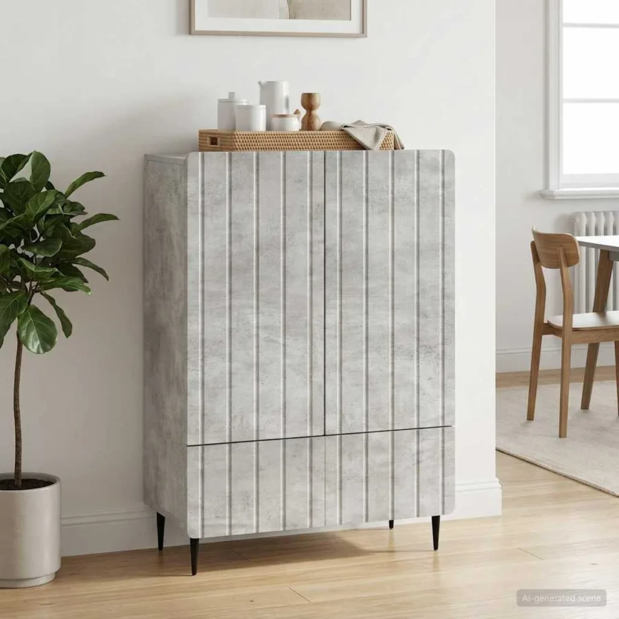 Buffet Gris béton 66 x 34,5 x 97 cm Bois d'ingénierie - 3