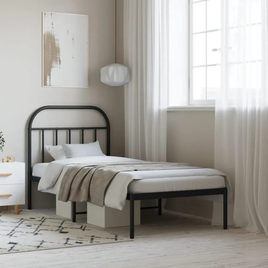 Cadre de lit métal sans matelas avec tête de lit noir 90x190 cm