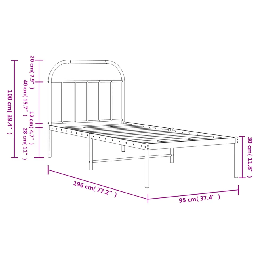 Cadre de lit métal sans matelas avec tête de lit noir 90x190 cm - 10