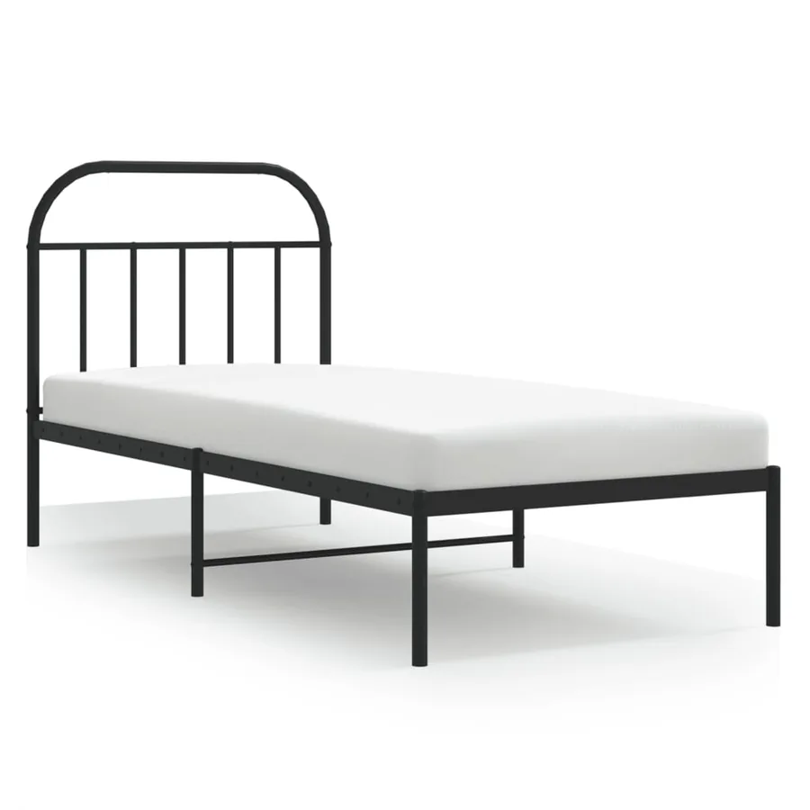 Cadre de lit métal sans matelas avec tête de lit noir 90x190 cm - 2