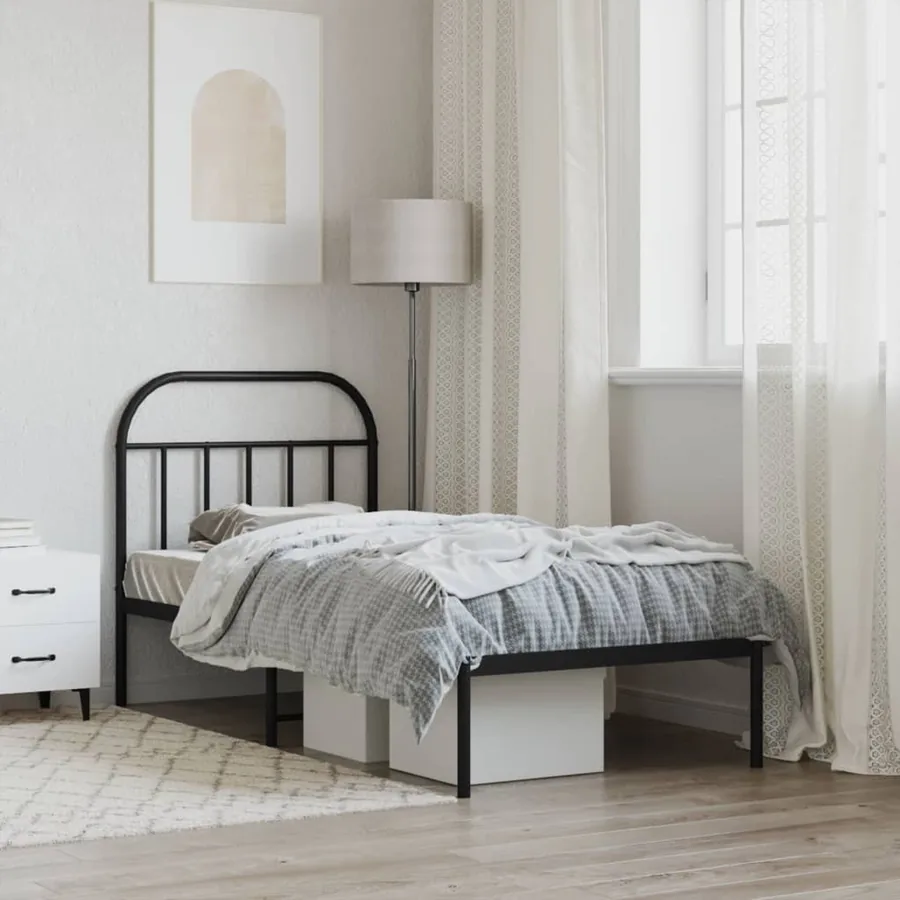Cadre de lit métal sans matelas avec tête de lit noir 90x190 cm - 4